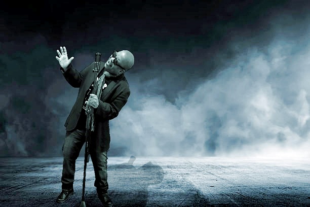 Texture dark concrete floor with mist or fog